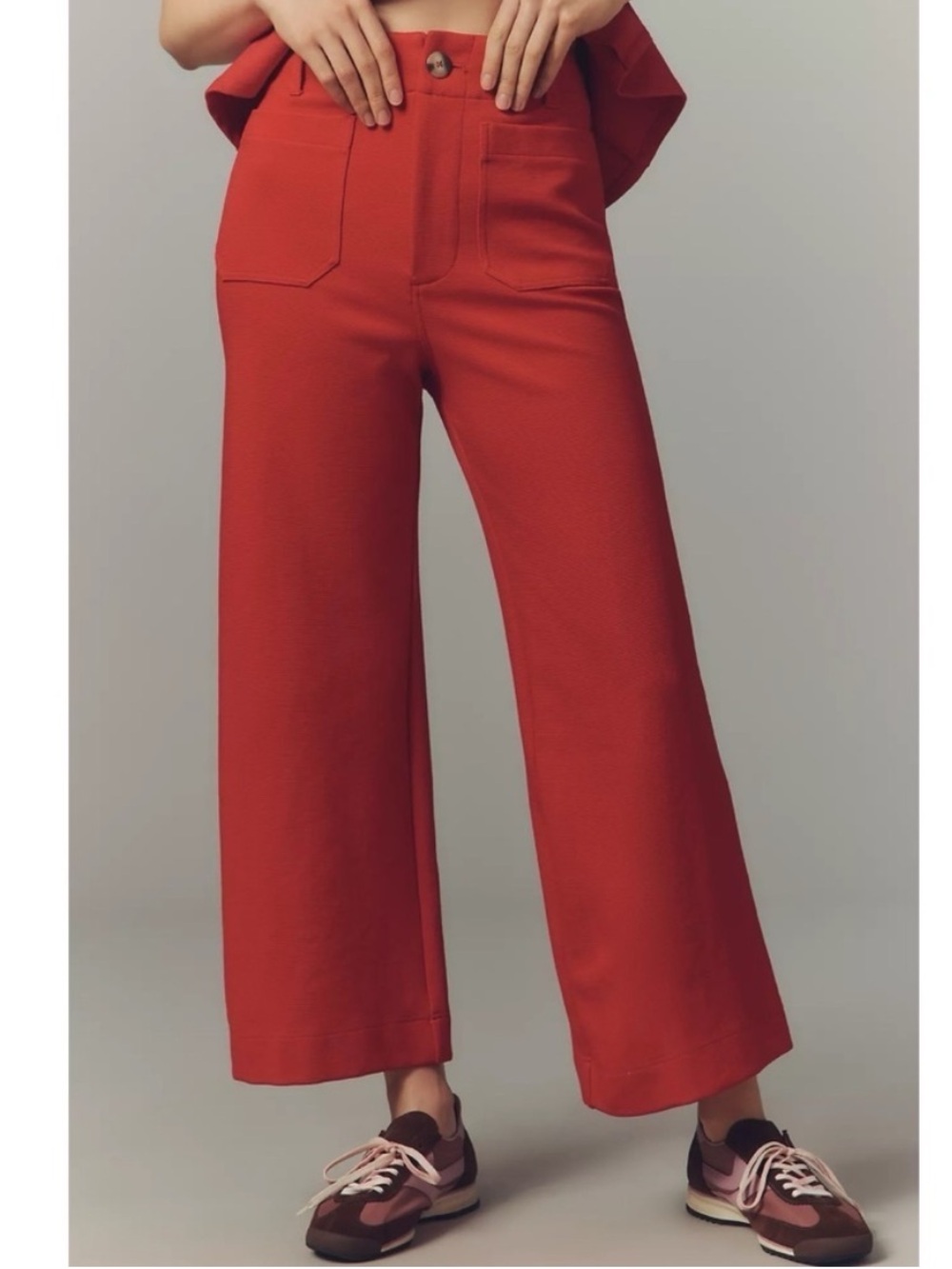 Anthropologie Maeve Red Collette Knit Crop Wide Leg Trousers Size 32
